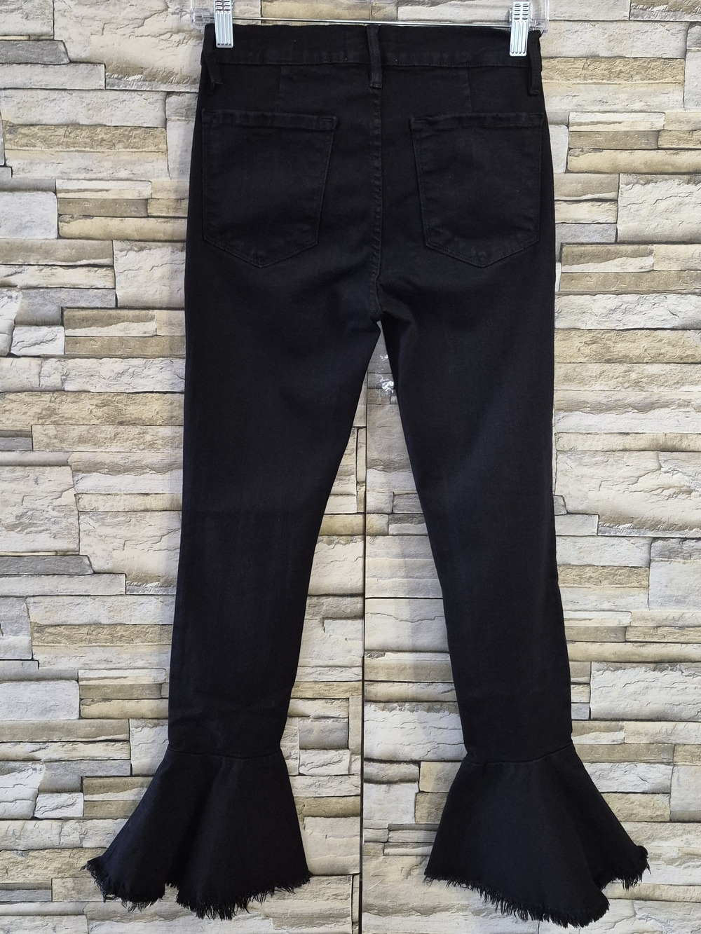 ​FRAME Jeans Women's 27 Black Film Noir Ruffle Flare Hem Bell Bottom Western - Picture 2 of 15